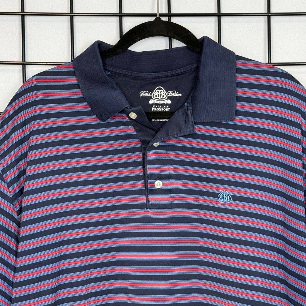 Brooks Brothers Shirt Mens XL Red Blue Country Club Short Sleeve Striped Polo